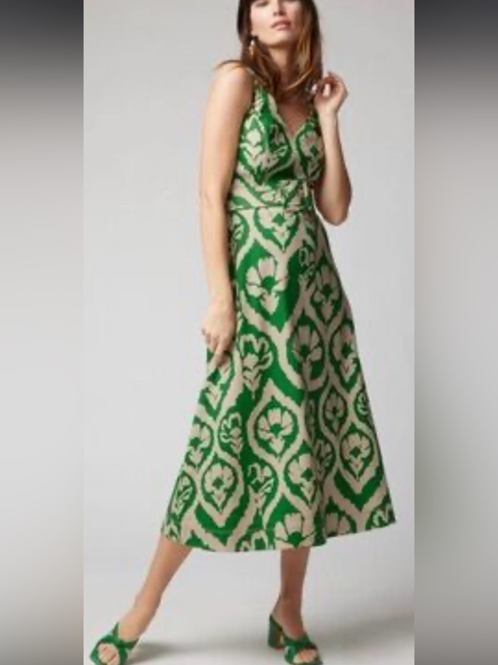 WHBM NWT Green and Cream Print Maxi Dress pit to pit 20 (mix42)